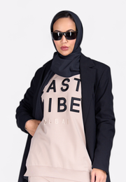 Close-up of long black designer scarf, front view – East Vibe